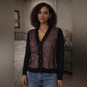 Pink Tartan black cardigan with brown velvet, size XS